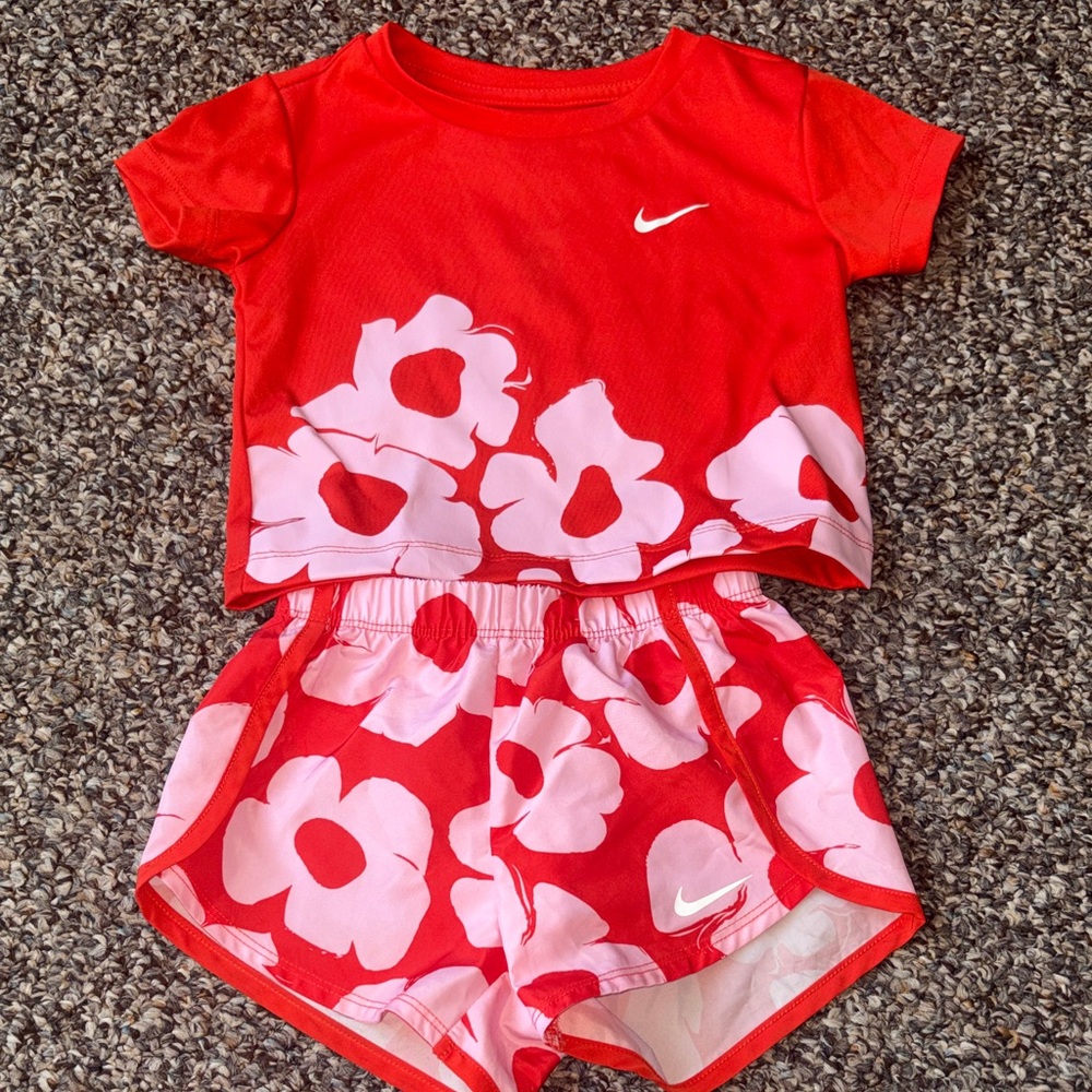 Nike Kids Red and Pink Floral Set